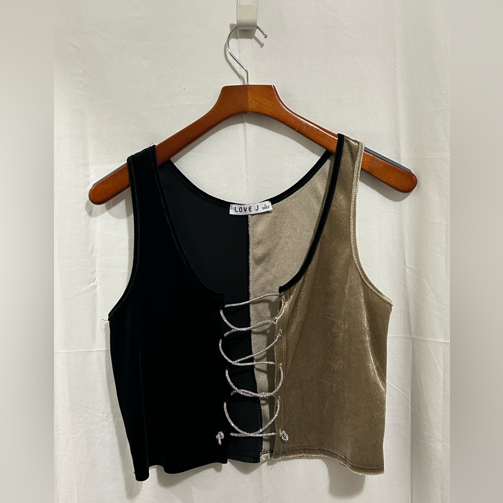 Love J - Black and Gold Lace-Up Women's Top